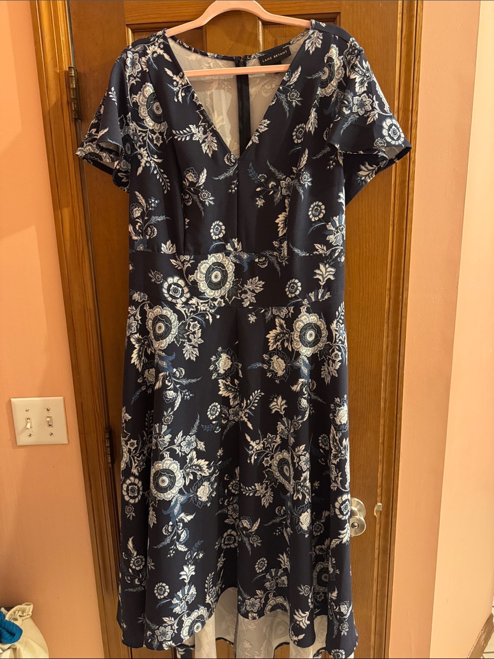Lane Bryant Navy & White Floral High-Low Dress
